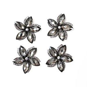 Set of 4 vintage brooches black gunmetal retro flower crystal curtain decor new - Picture 1 of 5
