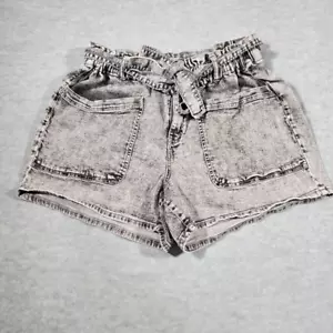 Ava & Viv Shorts Womens 14 Gray Denim Paper Bag Jean High Rise Waist Belt Preppy - Picture 1 of 8