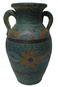 Vintage Terrakotta Keramik Vase Krug zypriotischer Stil Amphore 11" x 7" Gänseblümchen grün - Bild 1 von 11