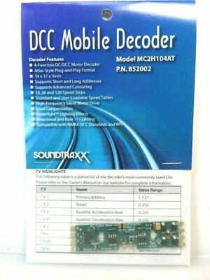 SoundTraxx 852002 MC2H104AT DCC Mobile Decoder, Atlas, HO Scale - Image 1 of 3