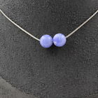 Necklace 2 Agate Beads Crazy Lace Blue 8 Mm Chain Stainless Steel