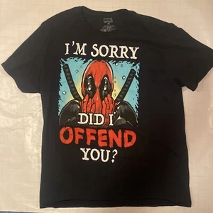 MARVEL DEADPOOL I'M SORRY DID I OFFEND YOU? BLACK MENS T-SHIRT XL - Picture 1 of 3