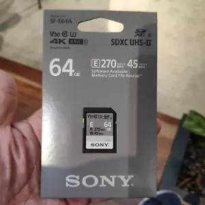 New Sony E Series SF-E64A 64GB UHS-II Class 10 U3 4K V60 SDXC SD Memory Card - Picture 1 of 4