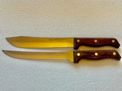 2 CUCHILLOS VINTAGE DE ROBLE PODEROSO 8", CARNICERO Y TALLA DE IMPERIAL Foto 1 de 4