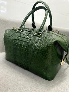Handcrafted Alligator Crocodile Leather Skin Travel Bag Weekender, Handbag Green