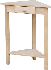 Corner Accent Table Solid Real Wood, Sturdy Parawood, 19.7" W X 9.9" D X 24" H, - Picture 1 of 11