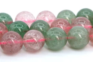 9MM Genuine Natural Green & Pink Strawberry Quartz Beads AA Round Beads 14.5" - Picture 1 of 3