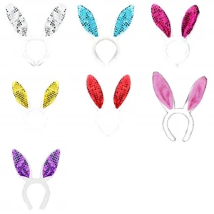 Cerchietto orecchie di coniglio travestimento adulti donna uomo colore argento - Foto 1 di 15