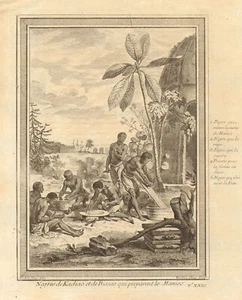 Guinea-Bissau. Negroes of Cacheu & Bissau preparing cassava. Manioc 1746 print - Picture 1 of 1