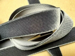 Vintage Rayon Satin Back Velvet Ribbon 1" Steel Gray 1yd Made in France - Picture 1 of 3