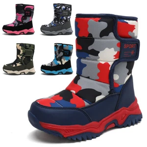 Boys Girl's Snow Boots Toddler Kids Warm Winter Boots Fur Lined Waterproof Boots - Picture 1 of 21
