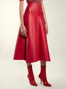 Women's Lambskin Genuine Leather Skirt Flare Long Skirt A-Line Custom Made Skirt - Picture 1 of 5