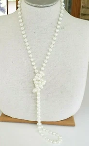 Vintage White Faux Pearl Plastic 5/16" Bead Single Strand Necklace 46" Claspless - Picture 1 of 7