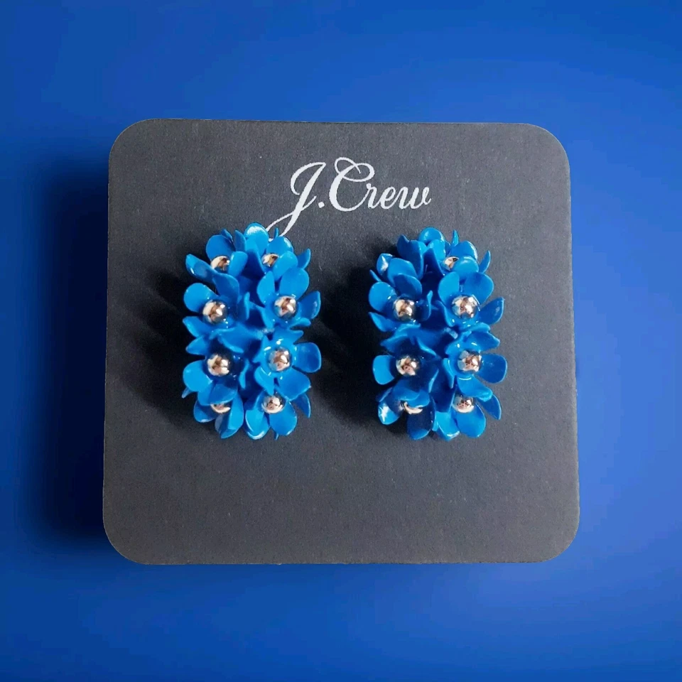 Pendientes de aro J.Crew suaves florales con ramo de pétalos azul turquesa isla AX375 NUEVOS CON ETIQUETAS Foto 1 de 4