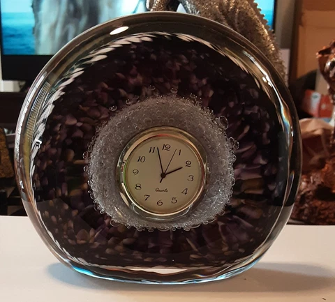 Vintage Quartz Purple Bubble Glass Desk Clock/Paperweight Cover