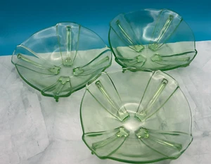Set of 3 Art Deco Stolzle Hermanova Uranium Glass Dish Bohemian - Picture 1 of 11