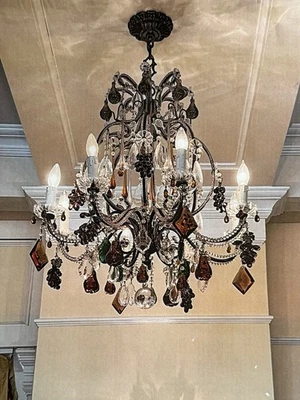 Vintage French Crystal Beaded Chandelier Murano Art Glass Fruit Grape 8 Light A4 - Image 1 of 4