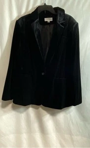 NWT Calvin Klein Womens Black Velvet Long Sleeve Single-Breasted Blazer Size 18W - Picture 1 of 4