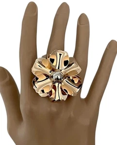 Anillo de cóctel ajustable grande con flores doradas de Lima Limón - Imagen 1 de 3