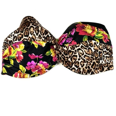 Top de biquíni Y2K Victorias Secret 36DD sem alças 3M4 floral leopardo #2711 - Imagem 1 de 4