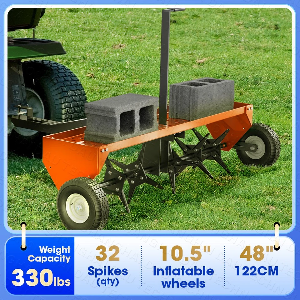 48" Lawn Aerator Tow Behind for Plug Aerating W/Universal Hitch for Lawn &Garden - Image 1 of 4