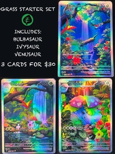 Pokemon Fanart Card Grass Starter Set - Picture 1 of 8