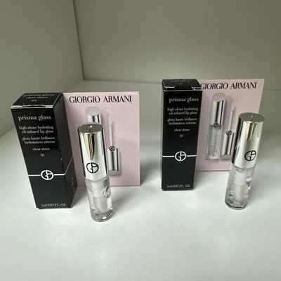 2x Giorgio Armani Prisma Glass Lip Gloss In 01 Clear Shine 1ml Travel Size - Image 1 of 2