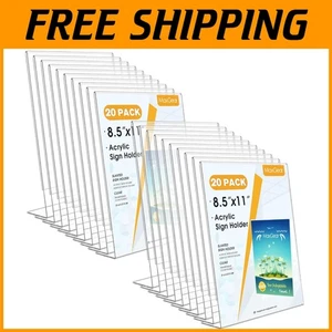 20 Pack Clear Acrylic Sign Holder 8.5x11 - Slant Back Design - Picture 1 of 9