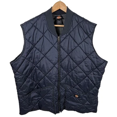 Dickies Diamond-Quilted Bomber Vest Mens 2XL Navy Blue Fleece-Lined Workwear - Image 1 of 4