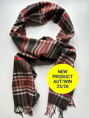 MADE IN SCOTLAND 100 % reines Kaschmir gewebt Schokolade/Burnt Orange/Ecru Karo Schal Unisex