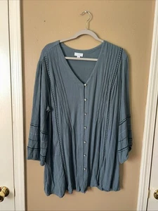 J Jill Top Womens XL Tall Blue Flowy Boho Button Tunic Summer Viscose Bohemian - Picture 1 of 8