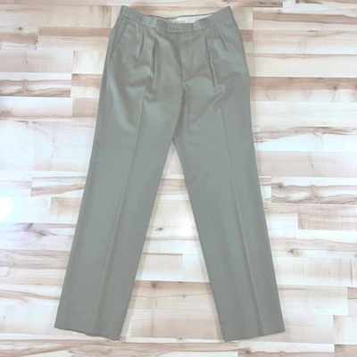 Vtg Yves Saint Laurent Pants Men 36x35 Beige Wool Solid Designer Pleated - Image 1 of 4