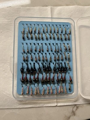 92 Pc Assrt'd Nymph Midge & Wet Flies +Box- New Trout & Panfish Size 14 To 22 - Image 1 of 2