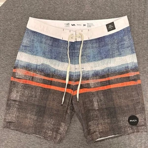 RVCA Board Shorts Performance Stretch Swim Surf Blue Trunks Mid Length Size 34 - Picture 1 of 9