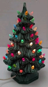 Albero di Natale vintage in ceramica verde alto 11" con base - Foto 1 di 10