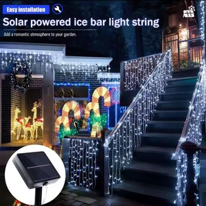 Solar LED Icicle String Christmas Lights Waterproof for Garden 8 Lighting Modes - Picture 1 of 6
