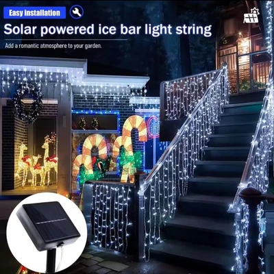 Solar LED Icicle String Christmas Lights Waterproof for Garden 8 Lighting Modes - Image 1 of 4