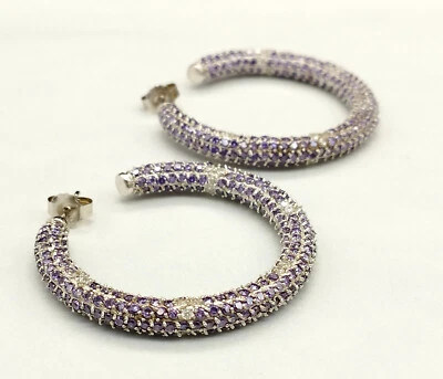 orecchini gioiello donna argento 925 pavè zirconi cerchio pendente made in Italy - Immagine 1 di 4