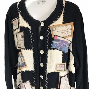 Vtg Allure Art to Wear Patchwork Abstract Embroidered Shell Button Jacket Size L - Picture 1 of 12