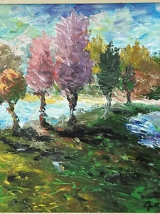 B Evans signiert Natur Farben Landschaft Ölgemälde gerahmt verdrahtet 18”X18” - Bild 1 von 13
