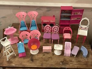 huge vintage retro collection Barbie dolls house furniture fridge chairs 80's