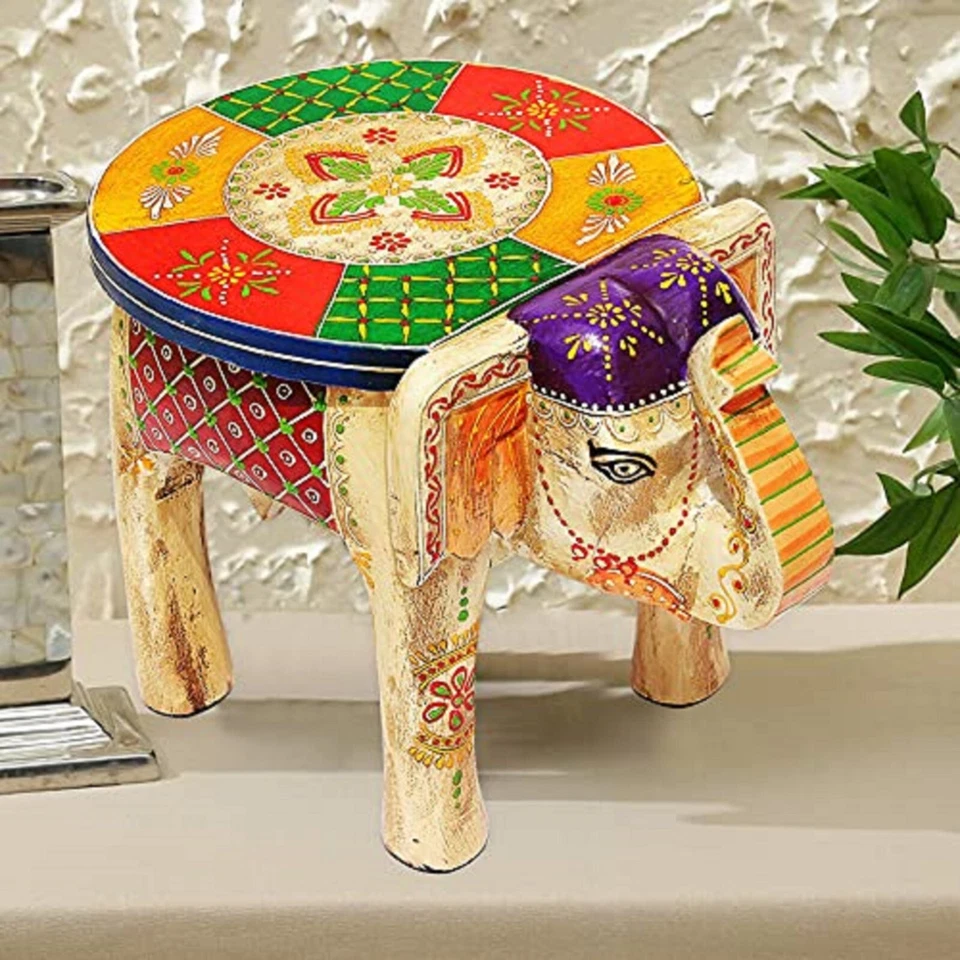 Hand Painted Wooden Multi Elephant Shape Floor Side Decorative Stool, Kids Stool - Image 1 of 4