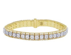 10k Two Tone 3D Cluster Prong Set 10.5CT Real Diamond Bracelet 9mm 8" - Picture 1 of 6