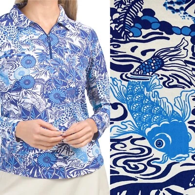 IBKUL Top XS Bambú Jardín Azul Animal Koi Pez Preppy Polo Golf Tenis Resort Foto 1 de 4