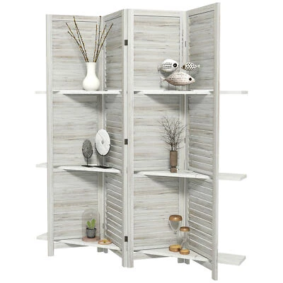 67" Tall Wood Privacy Screen Room Divider with 3 Shelves Storage for Bedroom - Image 1 of 4