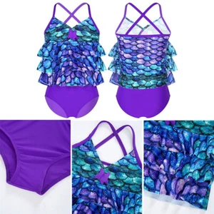 Kids Girls Outfit Tops Set Mermaid Suit Beachwear Activewear Rush Guard Summer - Picture 1 of 20