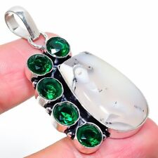 Dendrite Opal, Diopside Gemstone Handmade Silver Pendant Jewelry 2.09" SR-173