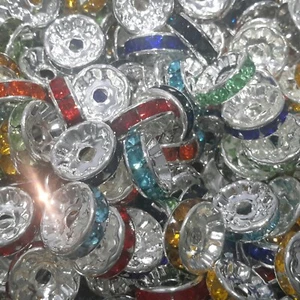 Brass Rhinestone Spacers Grade A, Rondelle, 10x4mm 50pcs, Mixed Colour Free post - Picture 1 of 3