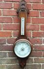 Beautiful Large Late Victorian Carved Oak Barometer - Milk Glass  Replaced Therm