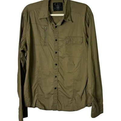 Fox Racing Button Up Shirt Mens XL Green Long Sleeve Zip Pocket - Image 1 of 4